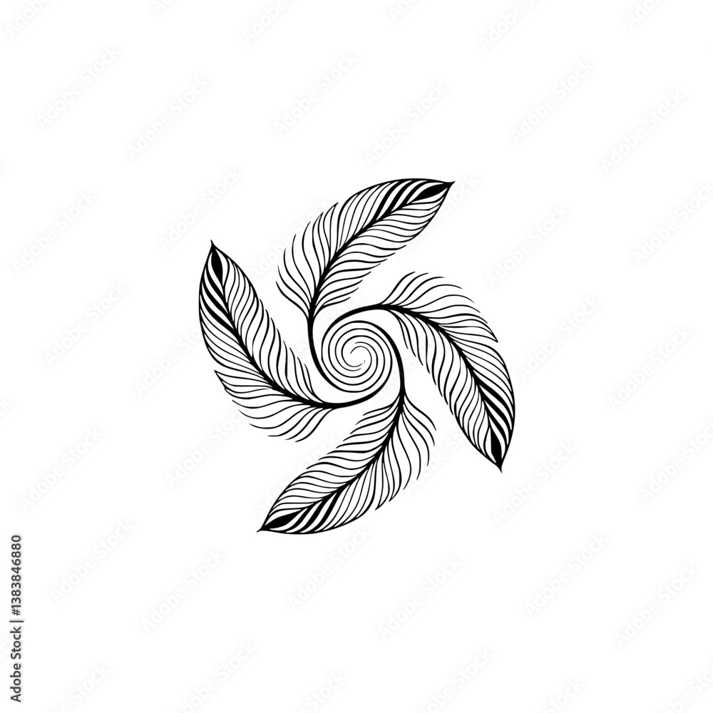 Fototapeta premium Abstract Feather Swirl, Black & White Minimalist Design