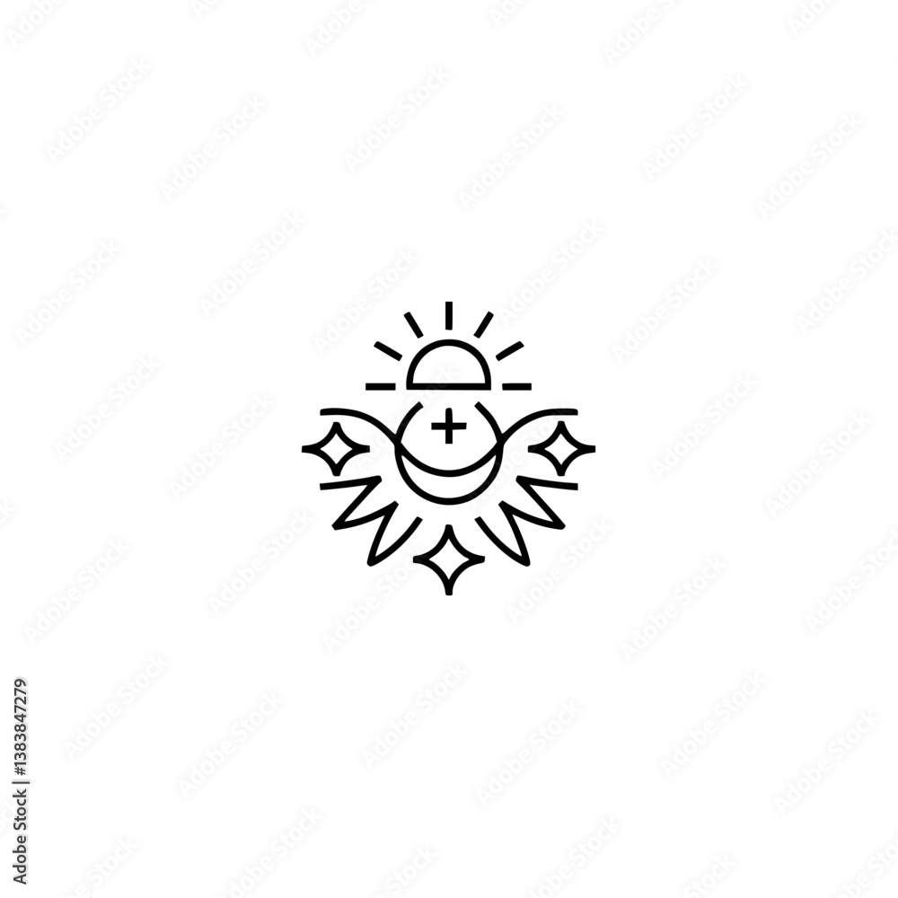Fototapeta premium Celestial Harmony: Minimalist Sun, Moon, & Stars Emblem