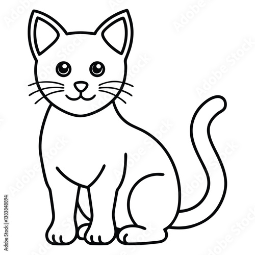 Cute Black and White Sitting Cat Illustration