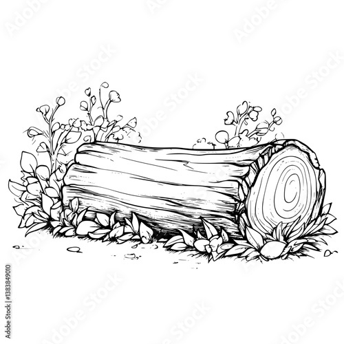 Mossy log coloring book vector art, Mossy log vector image