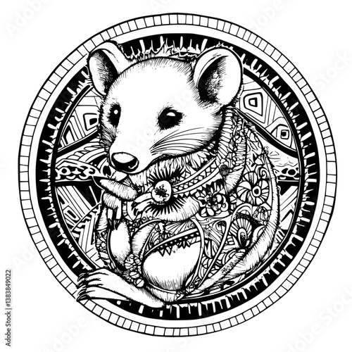 Opossum mandala vector design, Opossum vector image