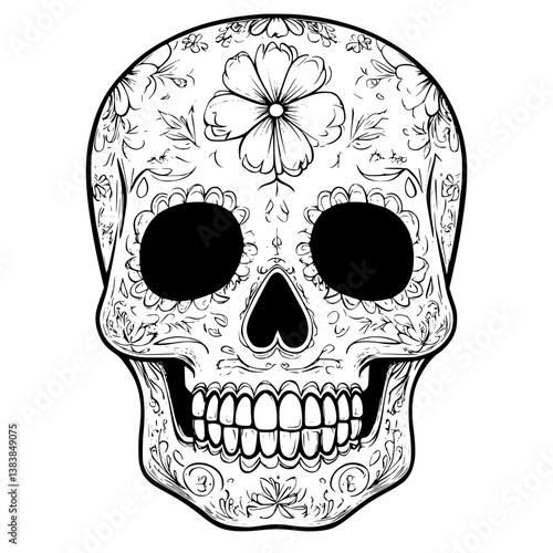 Pastel skull coloring book vector art, Pastel skull vector image