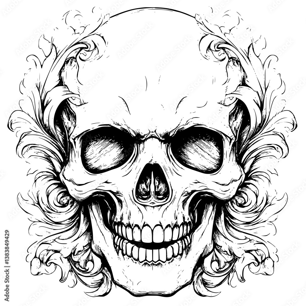 Obraz premium Skull ring coloring book vector art, Skull ring vector image