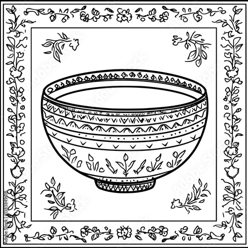 Singing bowl coloring book vector art, Singing bowl vector image