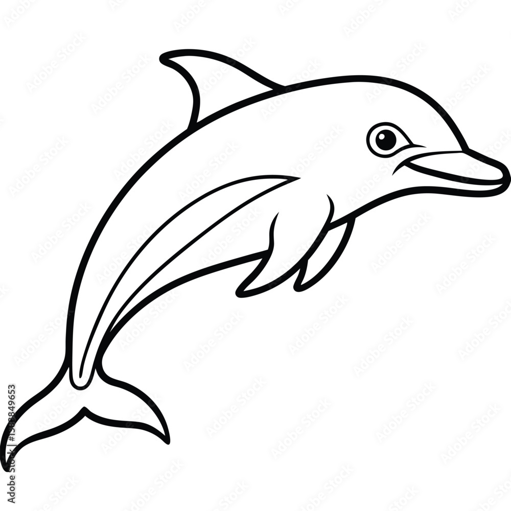 Fototapeta premium Outlined cartoon dolphin jumping, perfect for coloring pages.