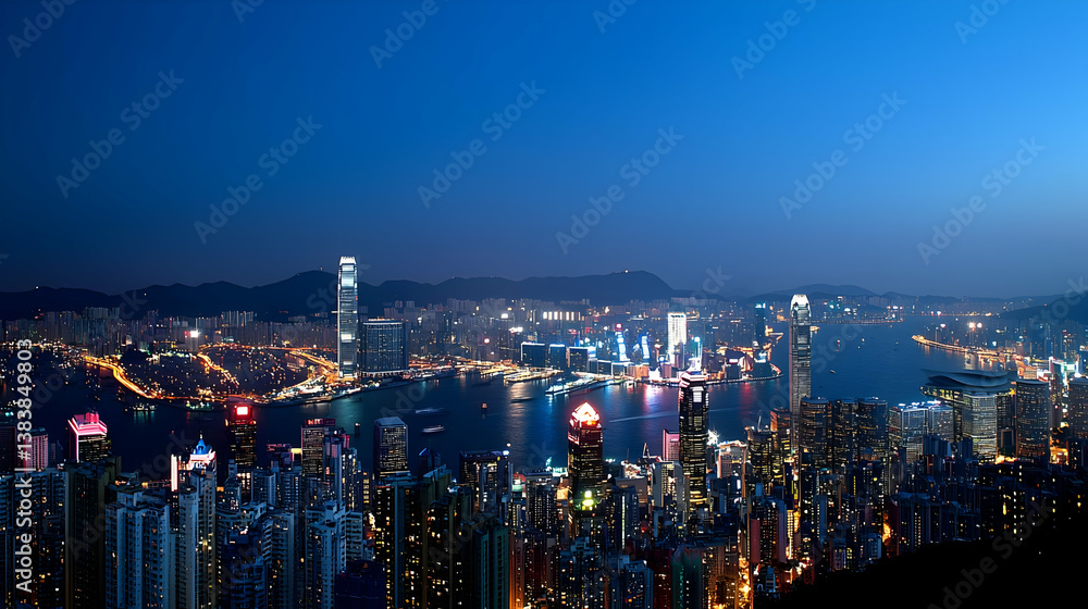 Fototapeta premium Night Cityscape Of Hong Kong