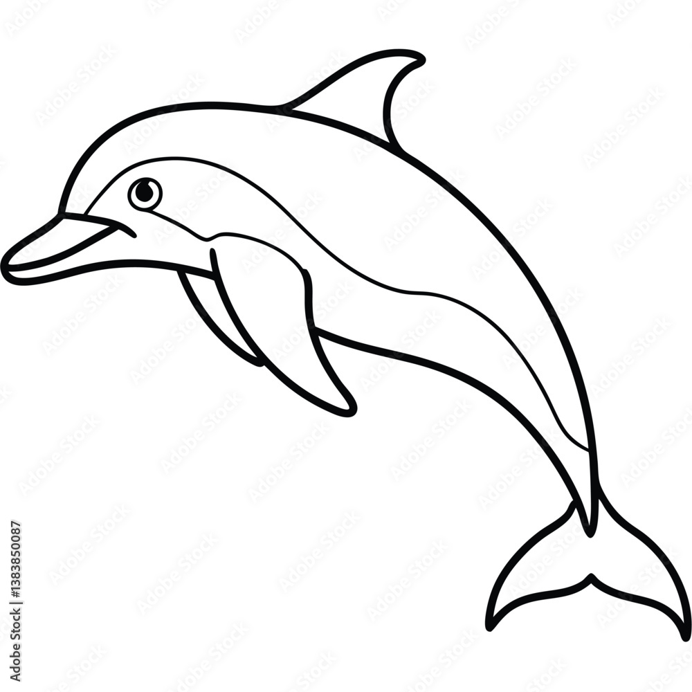 Simple black and white dolphin outline, perfect for coloring pages. Simple black and white dolphin outline, perfect for coloring pages.