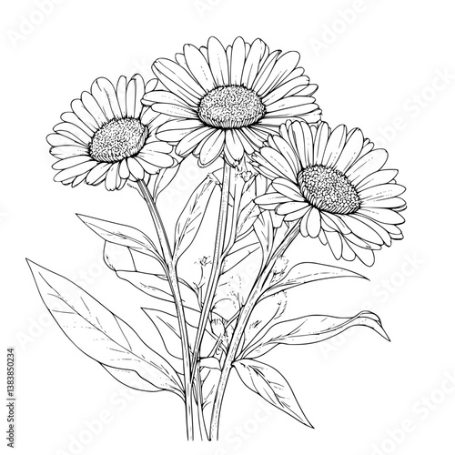 Aster coloring book vector design, Aster vector illustration