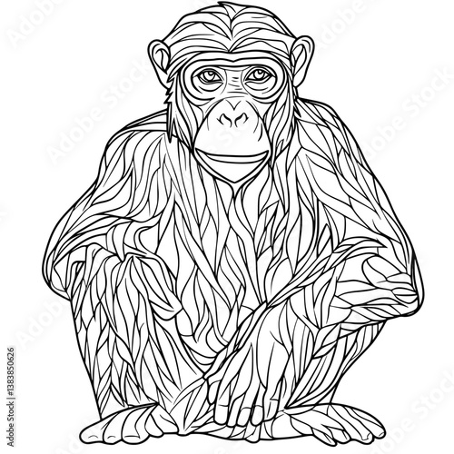Chimpanzee coloring book vector design, Chimpanzee vector illustration