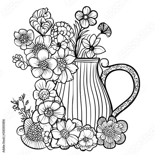 Cream pitcher coloring book vector art, Cream pitcher vector illustration