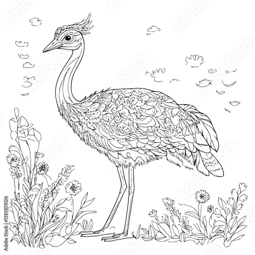 Emu coloring book vector design, Emu vector illustration