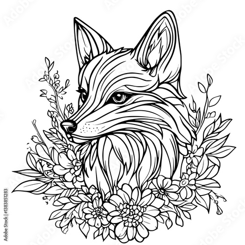 Fox coloring book vector design, Fox vector illustration
