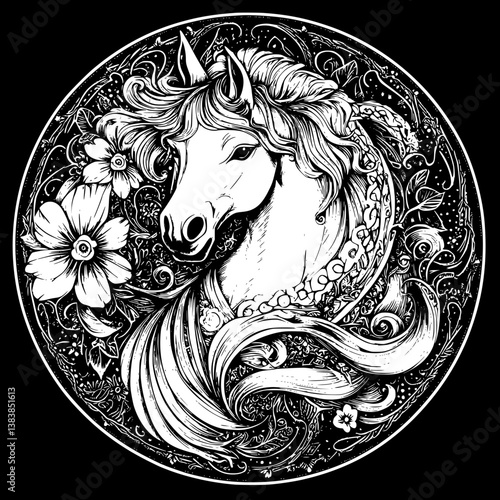 Horse mandala vector design, Horse vector illustration