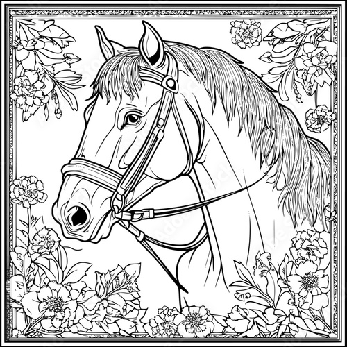 Horse coloring book vector design, Horse vector illustration
