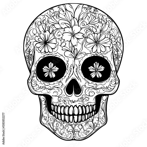 Pastel skull coloring book vector art, Pastel skull vector illustration