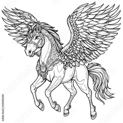 Pegasus coloring book vector art, Pegasus vector illustration