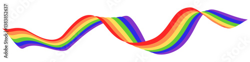 LGBT Pride month banner. Rainbow Flag wavy ribbon vector design element isolated on transparent background with copy space.