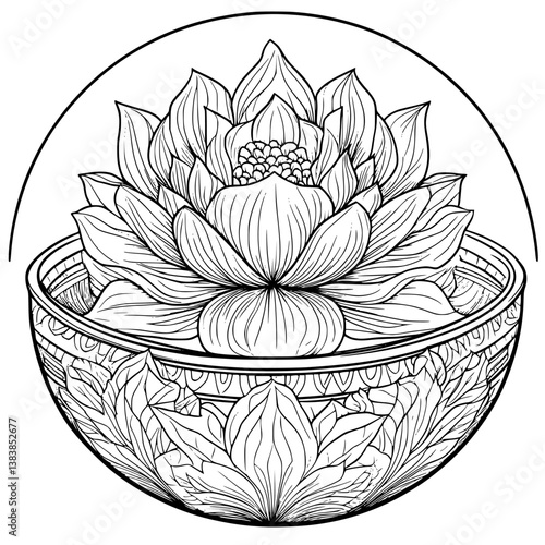 Singing bowl coloring book vector art, Singing bowl vector illustration