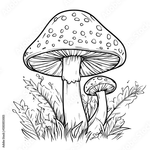 Toadstool coloring book vector art, Toadstool vector illustration