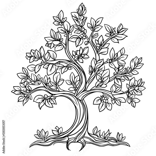 Tree coloring book vector art, Tree vector illustration