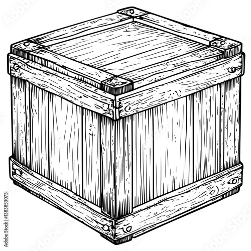 Wooden crate coloring book vector art, Wooden crate vector illustration