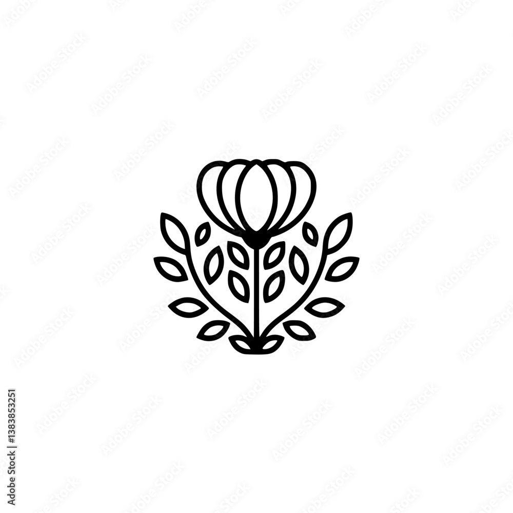 Fototapeta premium Elegant Minimalist Floral Logo Design, Black Outline