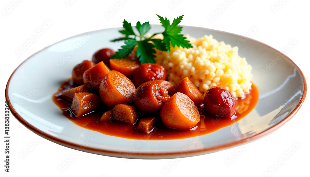 Delicious meat dish with couscous and parsley garnish - Stew Delicious meat dish with couscous and parsley garnish - Stew