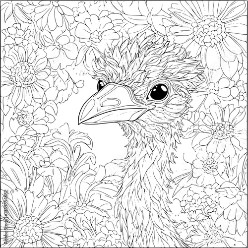 Emu coloring book vector design, Emu illustration art