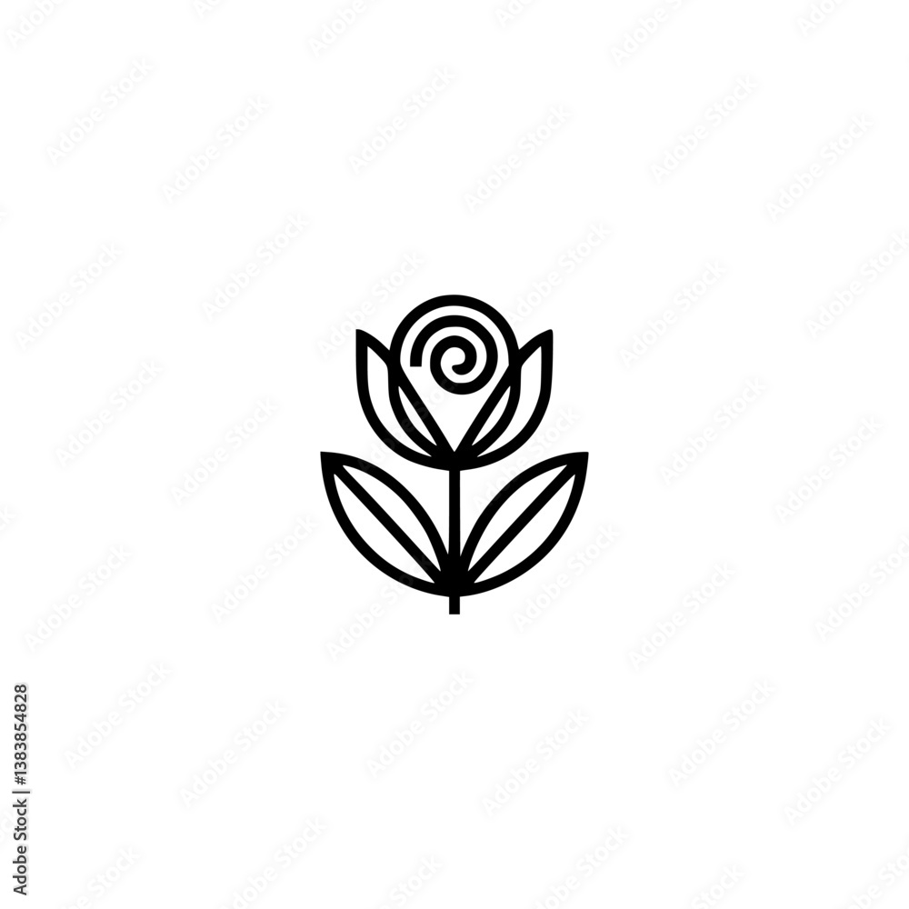 Fototapeta premium Minimalist Rose Icon: Black & White Floral Design on White