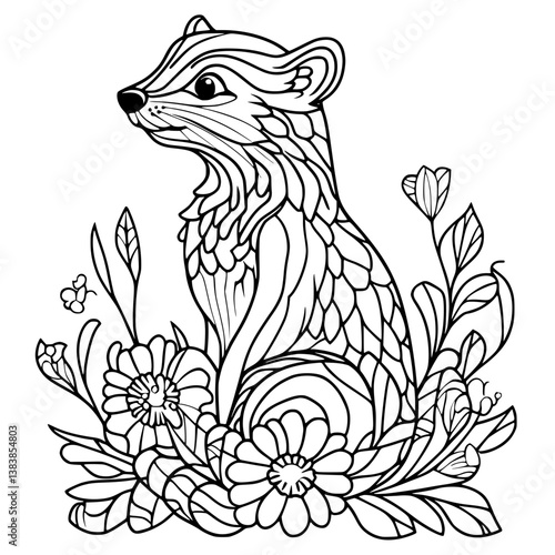 Ferret coloring book vector design, Ferret illustration art
