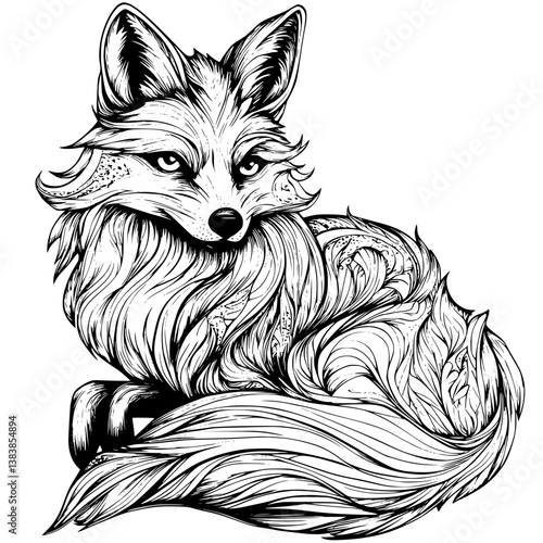 Fox coloring book vector design, Fox illustration art