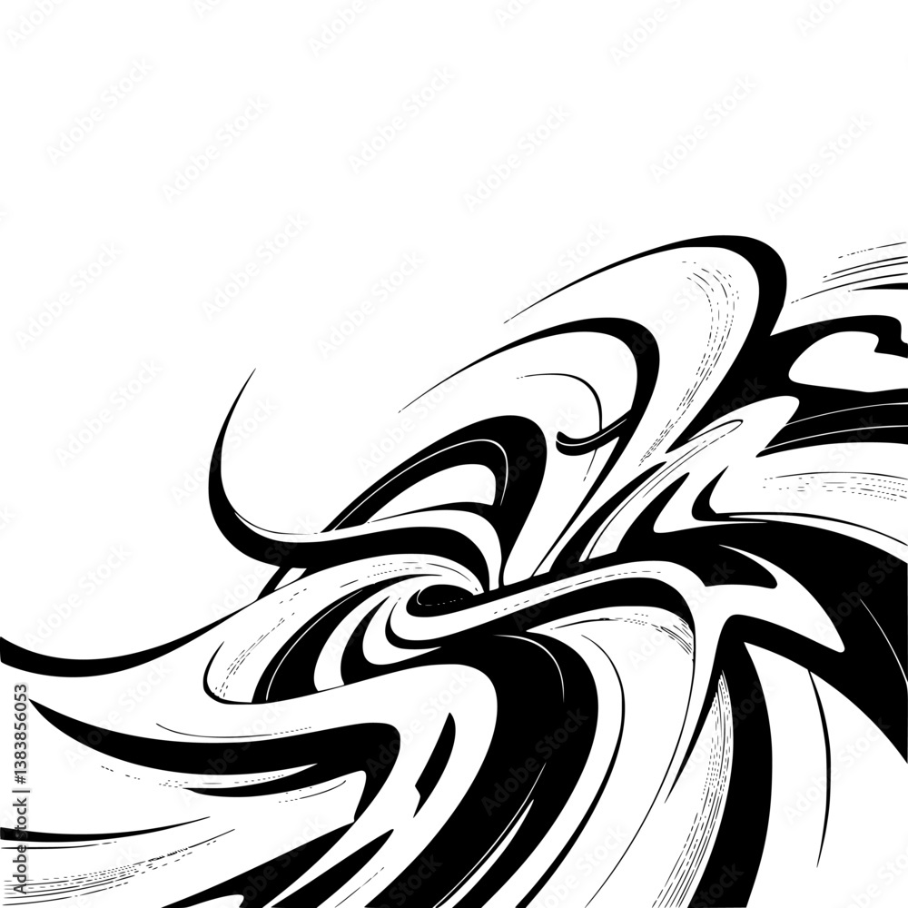 Obraz premium Abstract Swirling Ink: Dynamic Black and White Vector Design