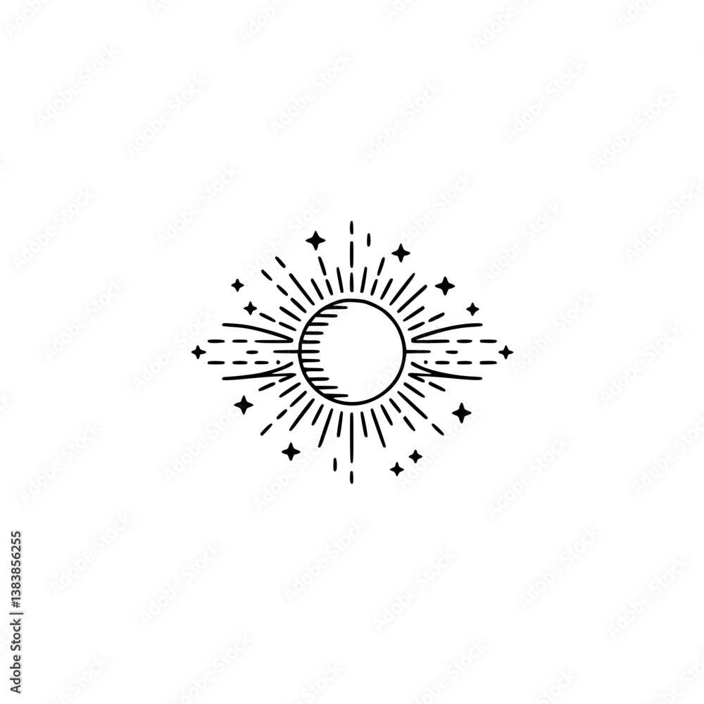 Obraz premium Celestial Sun and Moon Line Art Logo - Bohemian Minimalist Design