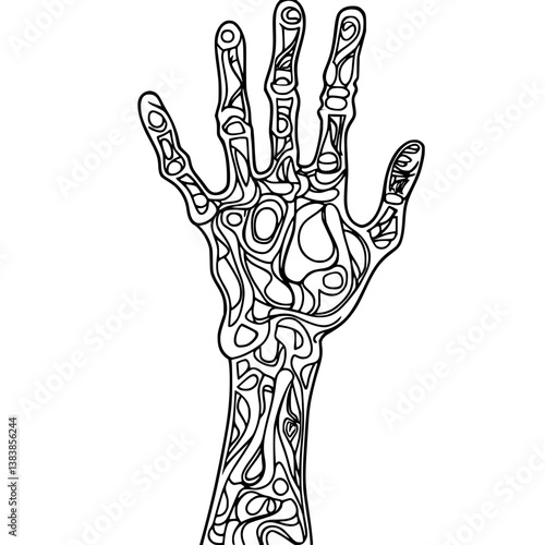 Skeleton hand coloring book vector art, Skeleton hand illustration art