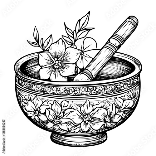 Singing bowl coloring book vector art, Singing bowl illustration art