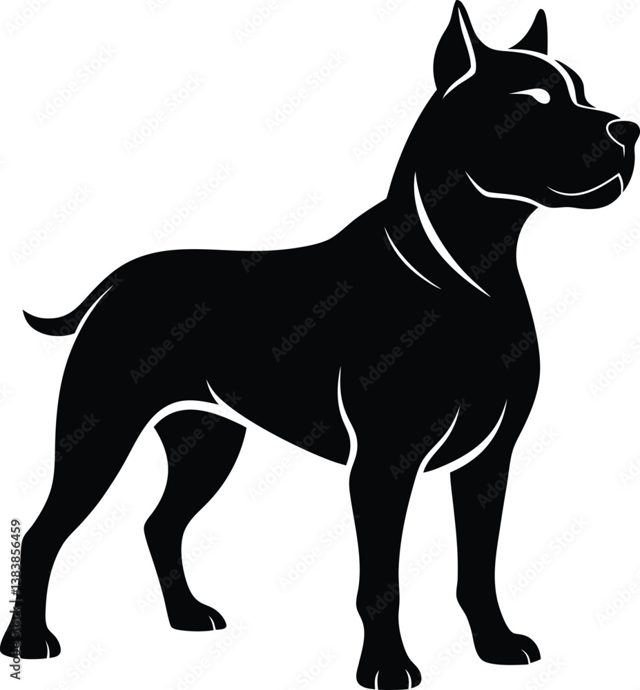 Obraz premium Strong Pitbull Silhouette Vector & Fierce Dog Logo, Dog Icon