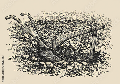 Antique farming plow illustration vintage agriculture equipment tool