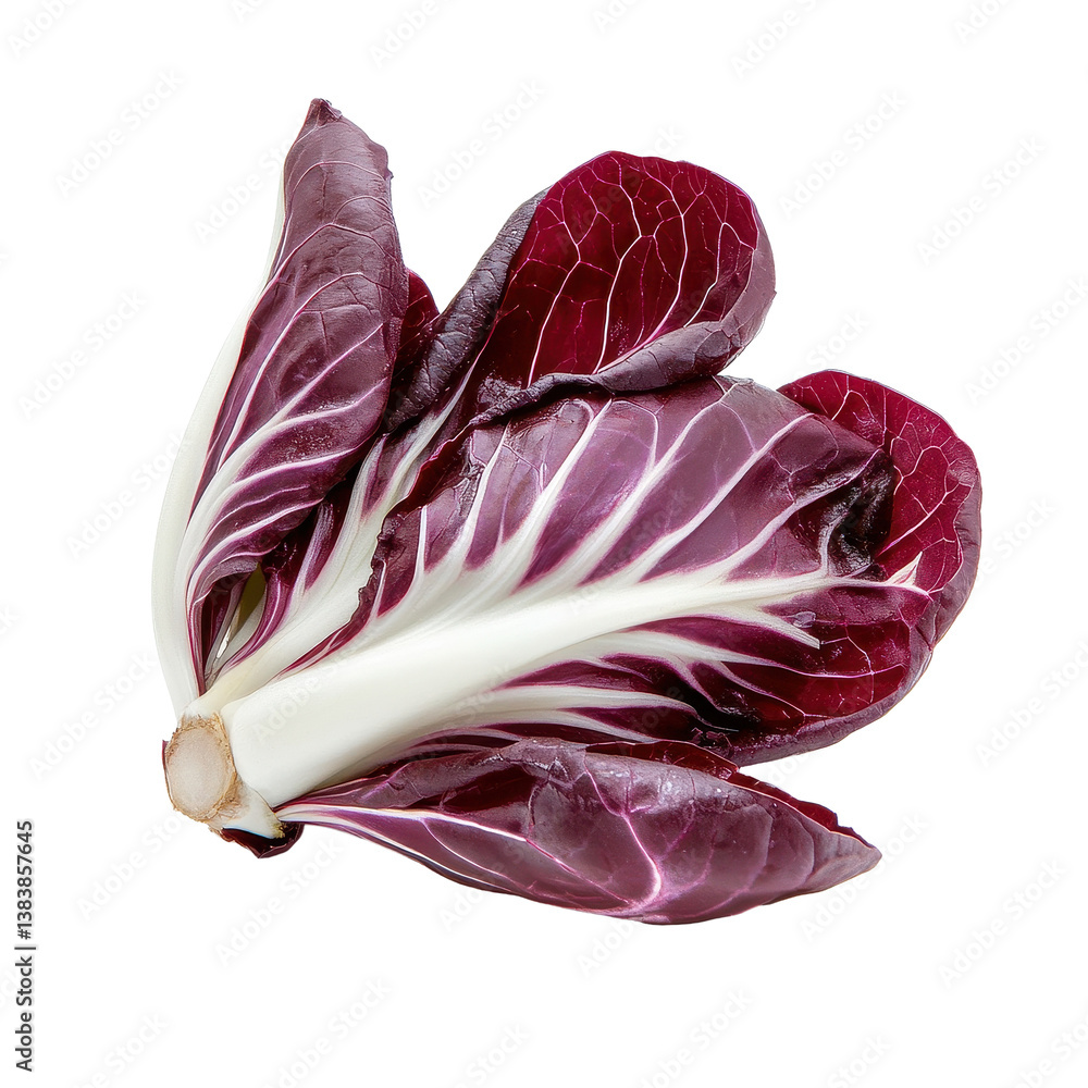 Fresh red radicchio displayed on a white background showcasing its vibrant color and crisp texture, Fresh red radicchio isolated on white background Fresh red radicchio displayed on a white background showcasing its vibrant color and crisp texture, Fresh red radicchio isolated on white background