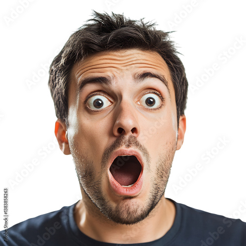 Man With Shocked Expression Open Mouth and Wide Eyes Isolated on Transparent Background