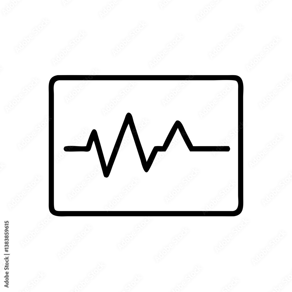 A vital heartbeat rhythm displayed on a simple monitor, a bold black line graph against a stark white background. A vital heartbeat rhythm displayed on a simple monitor, a bold black line graph against a stark white background.