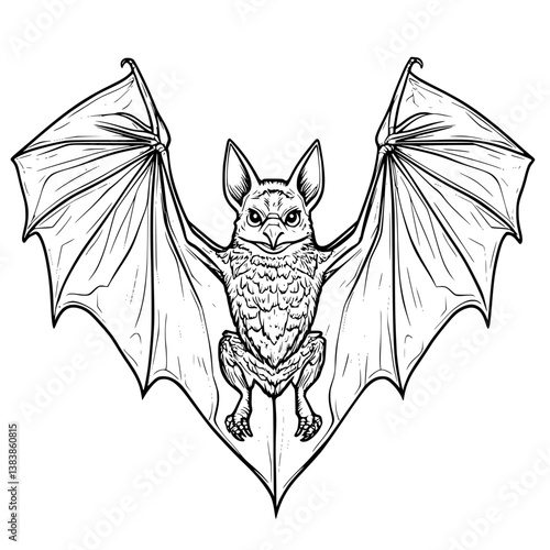 Bat coloring book vector design, Bat vector graphic