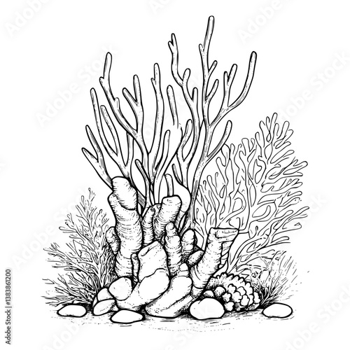 Coral coloring book vector art, Coral vector graphic