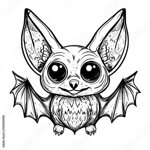 Cute bat coloring book vector art, Cute bat vector graphic