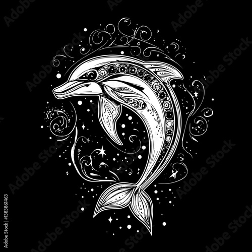 Dolphin mandala vector design, Dolphin vector graphic