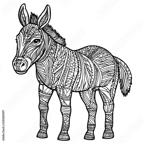 Donkey coloring book vector design, Donkey vector graphic