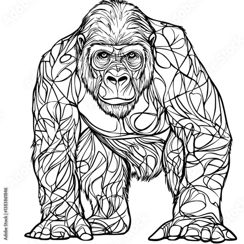 Gorilla coloring book vector design, Gorilla vector graphic