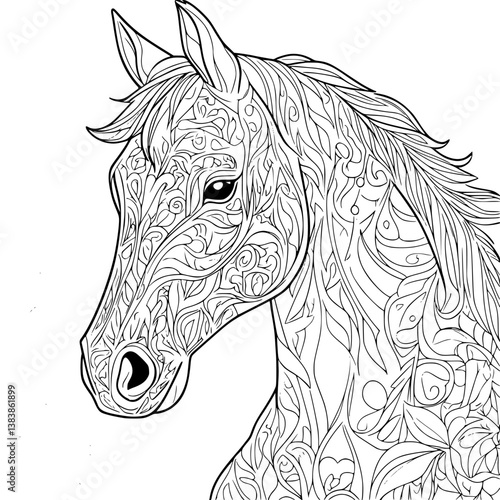 Horse coloring book vector design, Horse vector graphic