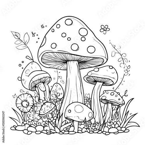 Toadstool coloring book vector art, Toadstool vector graphic