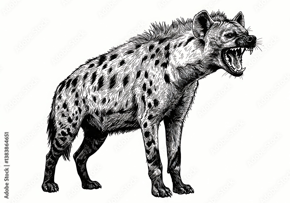 Obraz premium Hyena drawing illustration angry animal wildlife predator art design