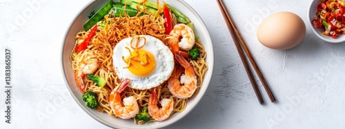 Wallpaper Mural Delicious Shrimp Noodles with Egg, Vegetables and Spicy Sauce Torontodigital.ca